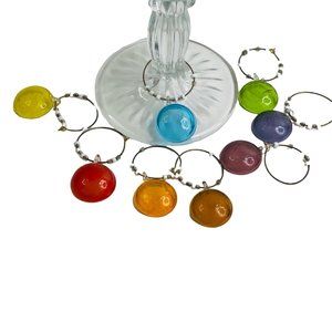 8 Wine Glass Stem Charms 3/4" Colorful Gem Colored Glass